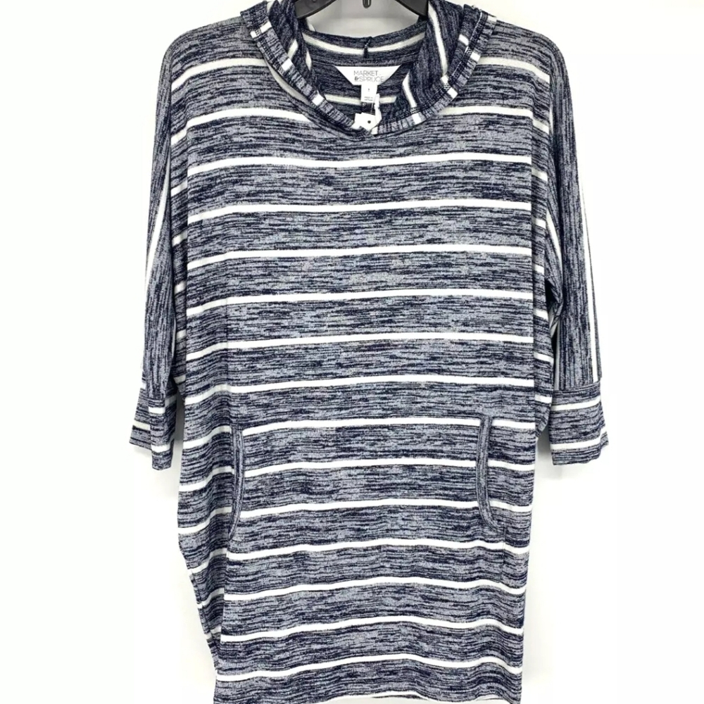 Market & Spruce | Karlotta Hooded Dolman Knit Top | Large | Navy